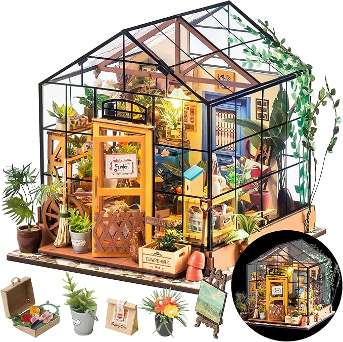 Rolife DIY Miniature Greenhouse Kit, Tiny/Mini House Making Kit with Furniture for Adults, Furniture, Halloween/Christmas ...