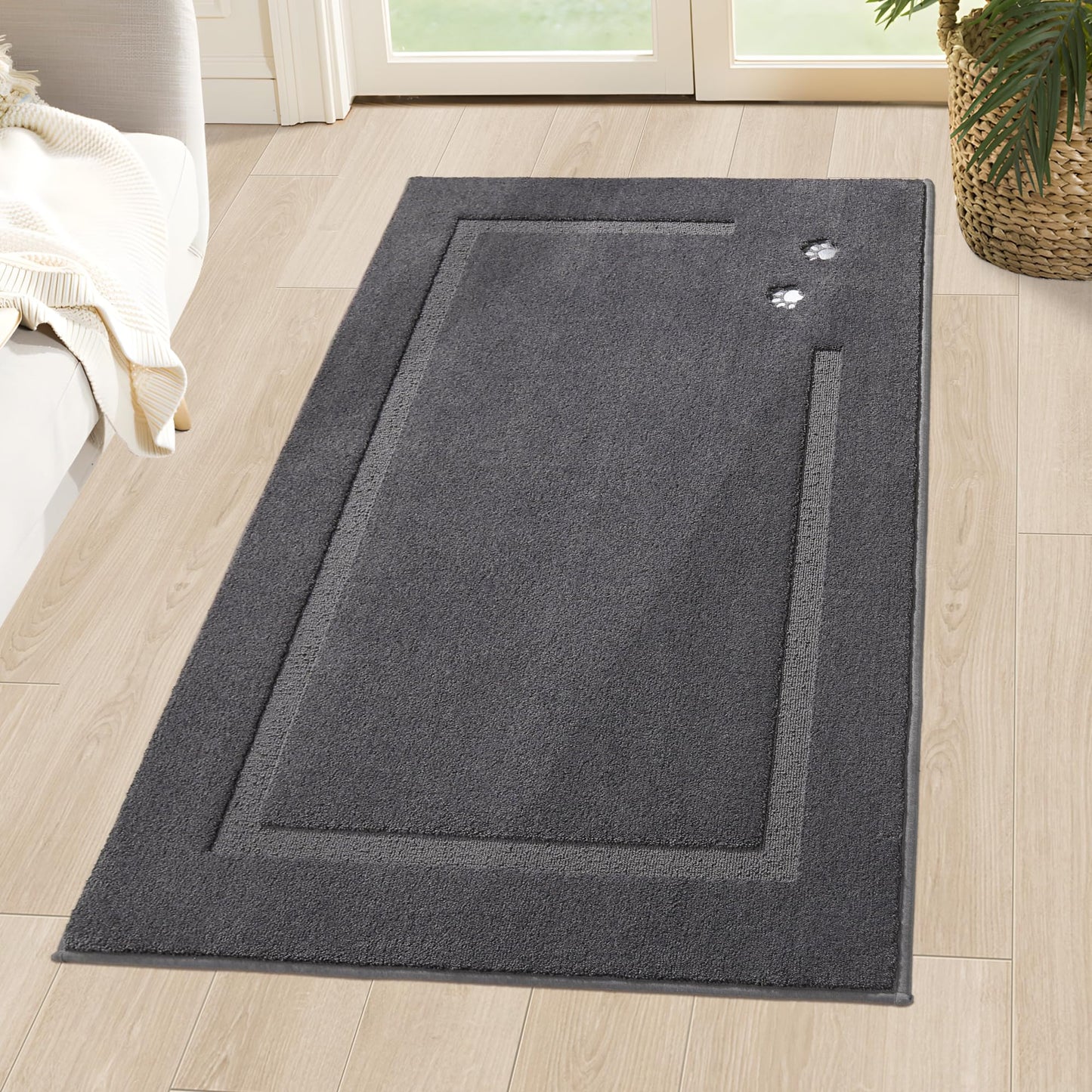 BEQHAUSE Dog Door Mat for Muddy Paws 36"x60" Dirt Trapper Absorbent Doormat Non Slip Entryway Rugs Washable Stain Resistant Welcome Floor Mat Soft Low-Profile for Front Back Door, Dark Grey