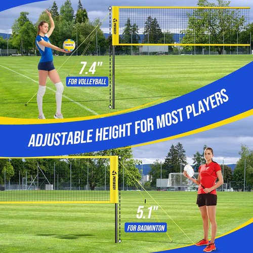 Patiassy 16FT 4 Square Volleyball Game Set with Adjustable Height, 4-Way Volleyball/Badminton Net Outdoor for Backyard, Lawn and Beach with Portable Carry Bag