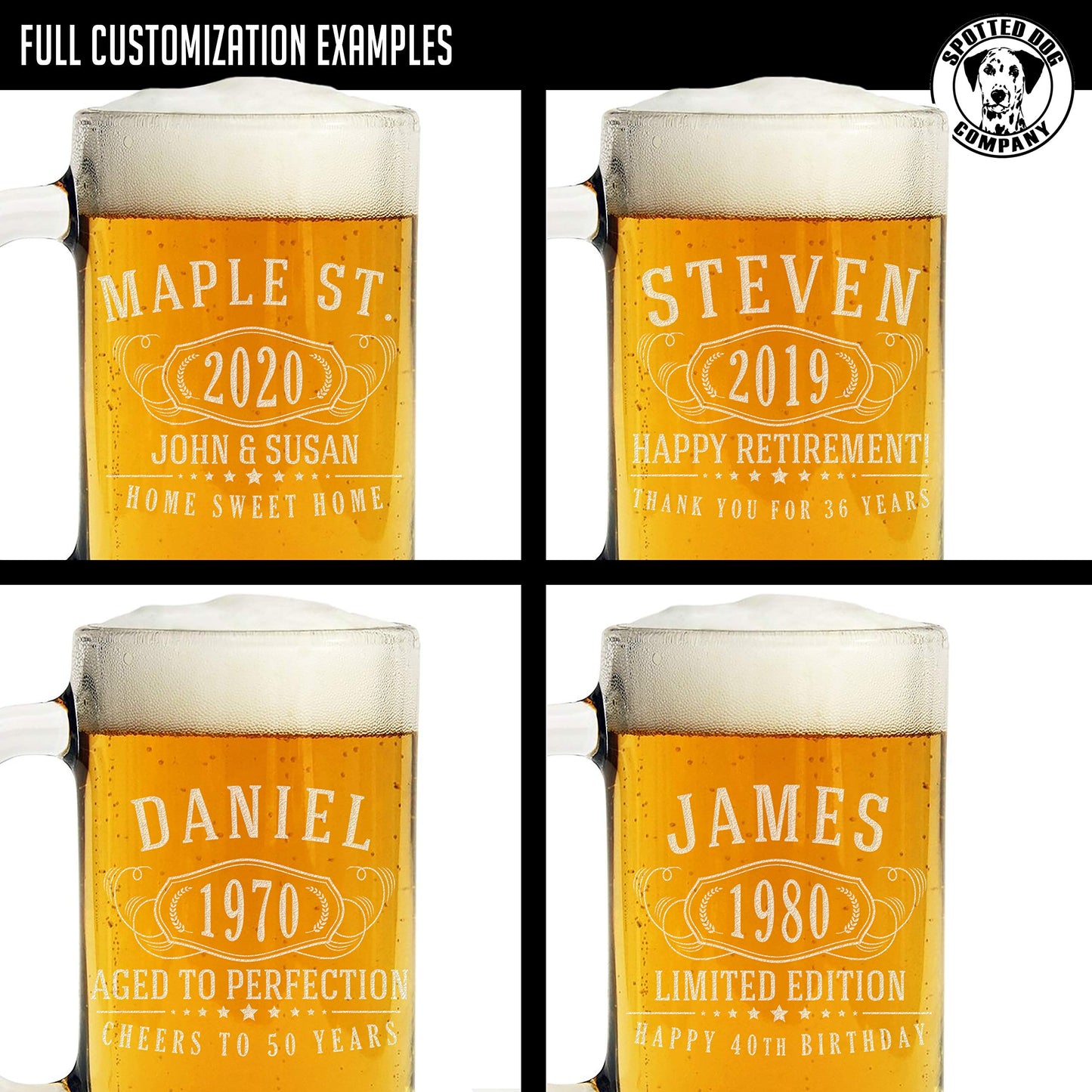 Personalized Etched 16oz Glass Beer Mug - Customized Beer Mug for Men, 40th Birthday Gifts for Brother, Custom Mug For Him Man Father Dad, Father's Day, Regalos Personalizados para Hombre, Bernard