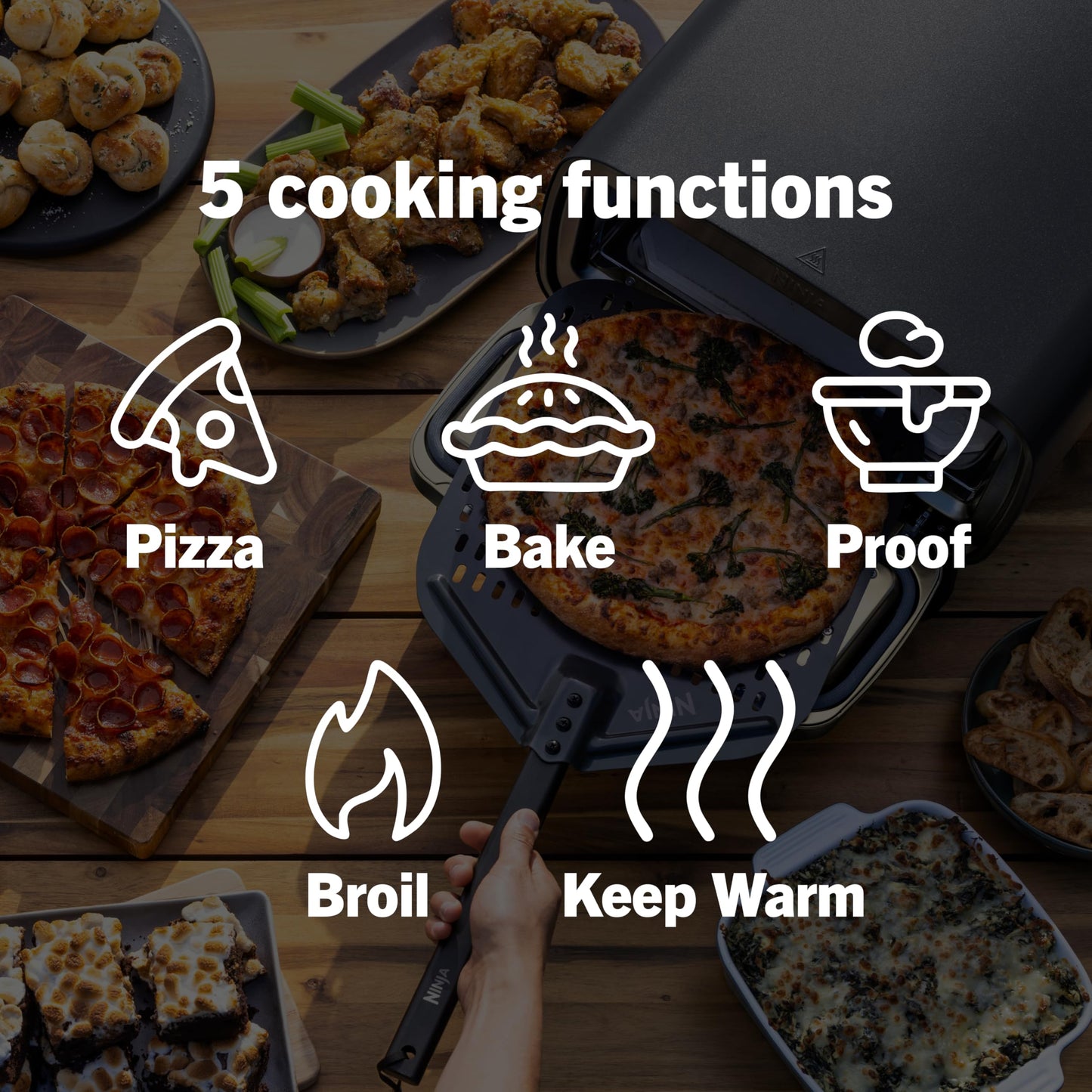 Ninja Artisan Electric Outdoor Pizza Oven with Stone | 12-inch Pizza in 3-minutes | 700F Max Temp | 5-in-1 Functionality – Pizza, Bake, Broil, Proof & Warm | Makes Full Meals | Gray | MO201