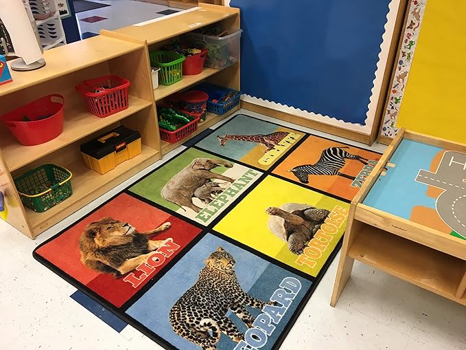 KIDCARPET.COM Animal Picture Squares 4' x 6' Rectangle Area Rug, Educational Classroom Rug, Kids Learning Play Mat | Area Rug for Bedroom or Playroom