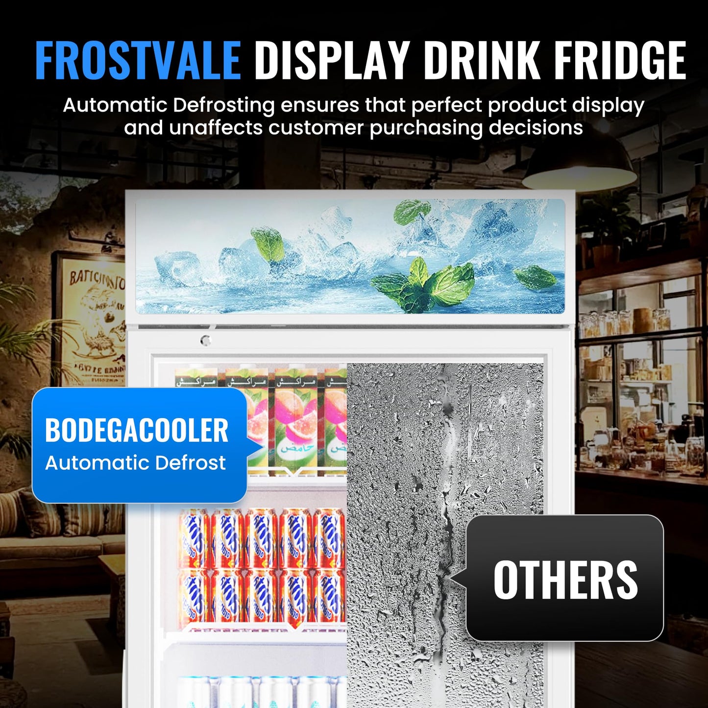 Frostvale 15 Cu.Ft Commercial Display Refrigerator, White Single Glass Door Beverage Cooler with Lighted Header, ETL Upright Merchandiser Fridge for Drinks, Soda, Beer, Cafe, Store, Bar