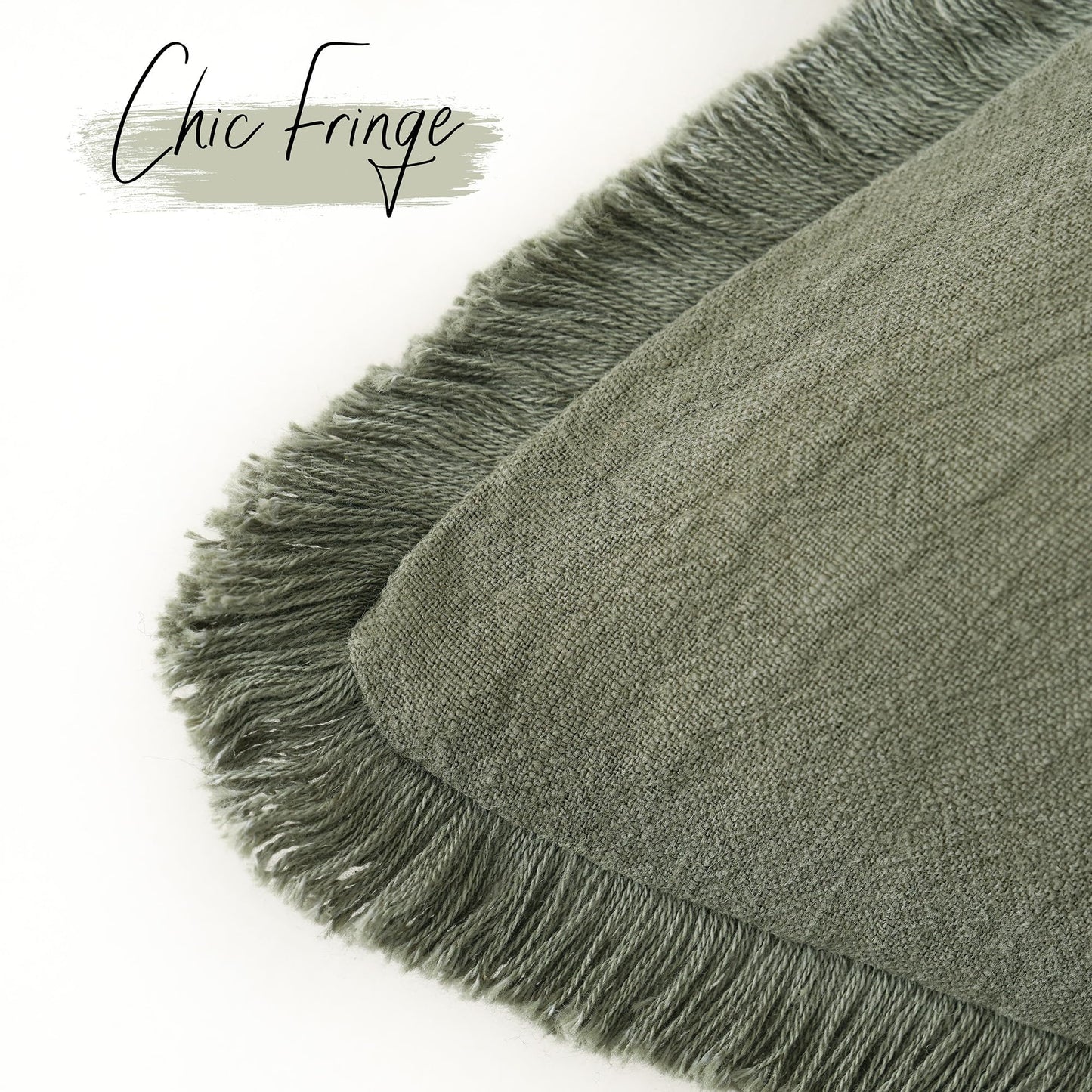 Foindtower Decorative Linen Fringe Lumbar Throw Pillow Covers Cozy Boho Farmhouse Cushion Cover with Tassel Soft Accent Pillowcase for Sofa Bed Living Room Home Decor, 12×20 Inch, 1PC, Olive Green