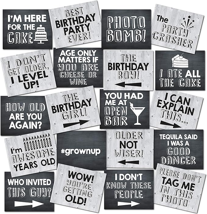 UP THE MOMENT Birthday Photo Booth Props - 20 Designs, 8x10, Double Sided, Funny Adult Birthday Photo Booth Props, 30th 40...