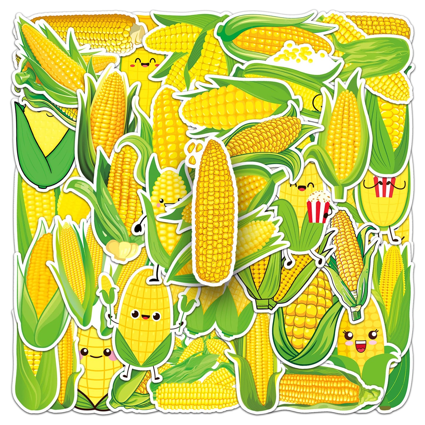 MUYINGZHUO Corn Stickers, 50PCs Pack, Cute Cartoon Vegetable Vinyl Decals & Stickers for Laptop, Hydro Flask, Water Bottle, Bumper Car, Planner Stickers for Kids, Toddlers, Teens (Corn)