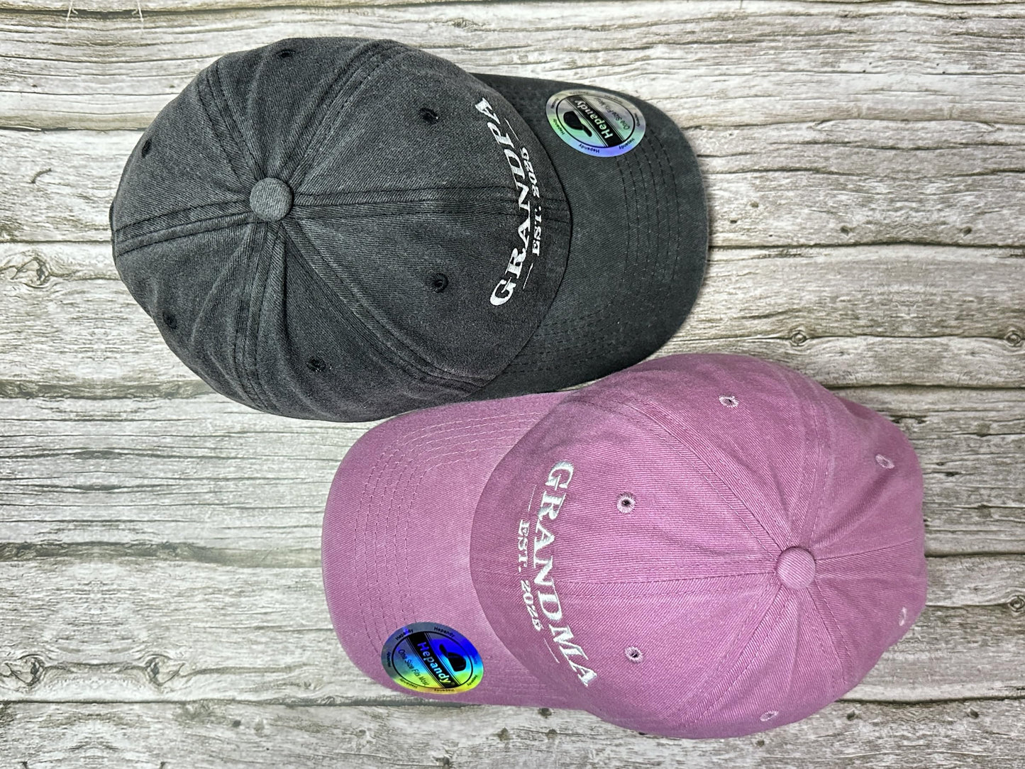 Hepandy Grandpa Grandma 2025 Hats, Birthday Gifts for for Men Women, Washed Black & Pink Embroidered Baseball Caps Dad Hat