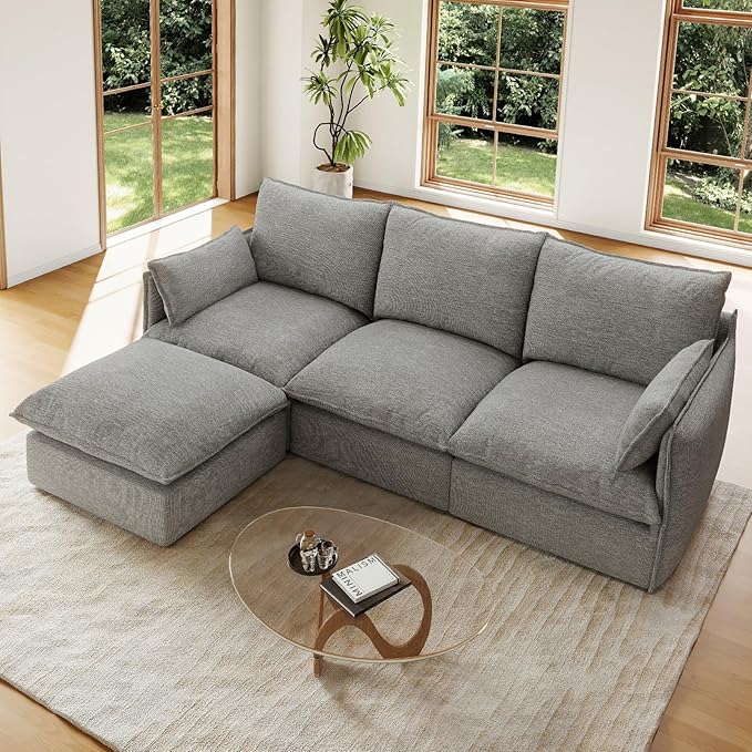 Forest aesthetics 94.5" L Shape Cloud Modular Sectional,4 Seater Waterproof High Backrest Sectional Sofas,Down Filled Modular Couch with Removable Washable Cover for Living Room,Dark Gray