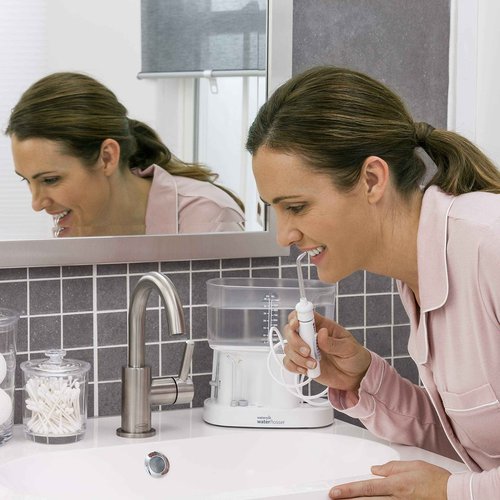 Waterpik Water Flosser Classic Professional WP 72, Countertop Oral Irrigator, White & DT-100E Implant Denture Replacement Tips Water Flosser Tip Replacement, Clear, 2 Count