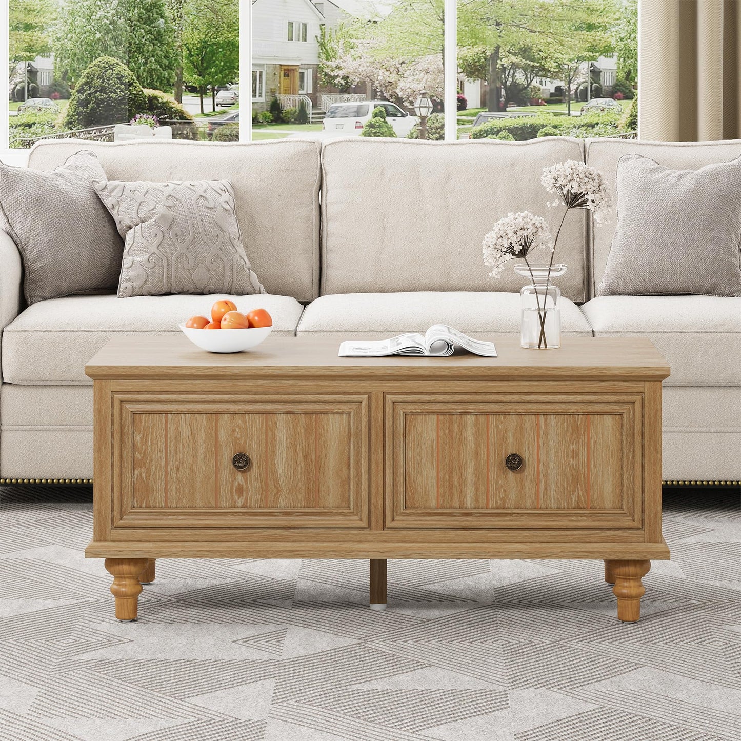 MAHYIZYI 39" Lift Top Coffee Table for Hidden Compartment, Wood Coffee Tables with Shelf, Farmhouse Rectangular Center Table Dining Table for Living Room Home Office Small Space (Natural)