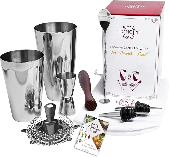 Professional Bartender Kit Cocktail Shaker Set by Toncini | Bartending Tools & Accessories | Stainless Steel Martini Shake...