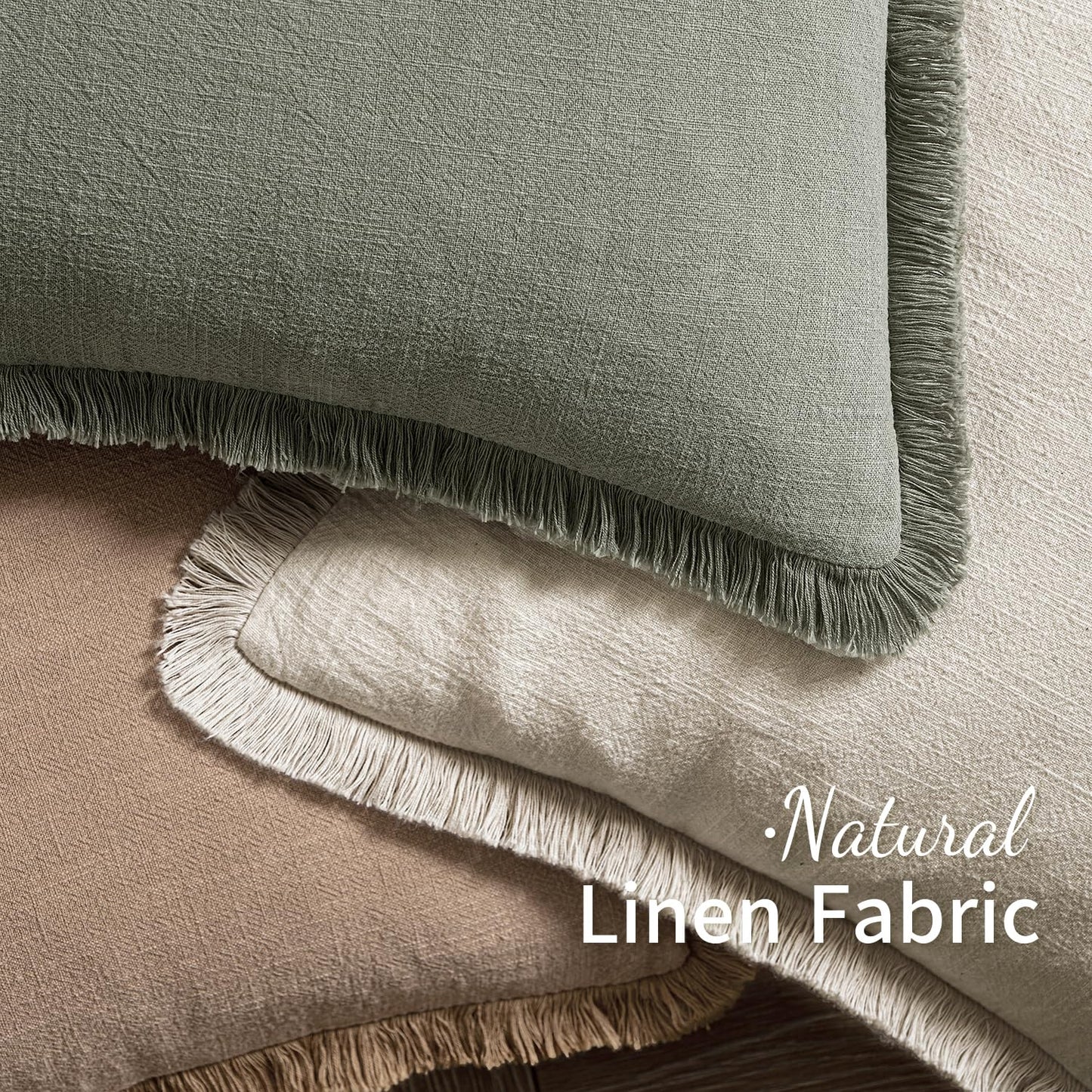 MIULEE Decorative Throw Pillow Covers Neutral Linen Fringe Throw Pillows Set of 2 Natural Beige Boho Farmhouse Cushion Covers with Tassels for Couch Sofa Bed Living Room Spring Home Decor 20x20 Inch