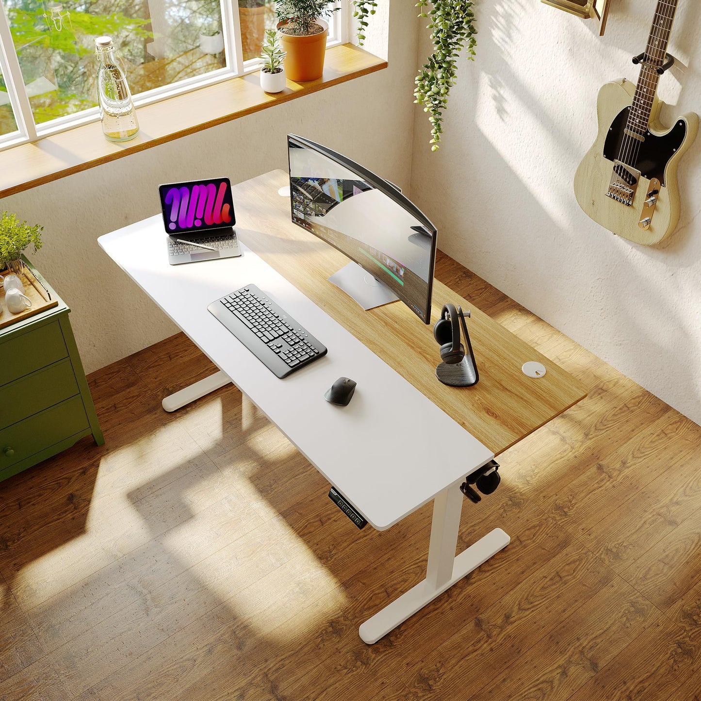 Monomi 47.2 Inch Electric Standing Desk, Height Adjustable Sit Stand Up, Work Home Office Computer PC Desks, Gaming Writing Study Bedroom Rising Table, Nature