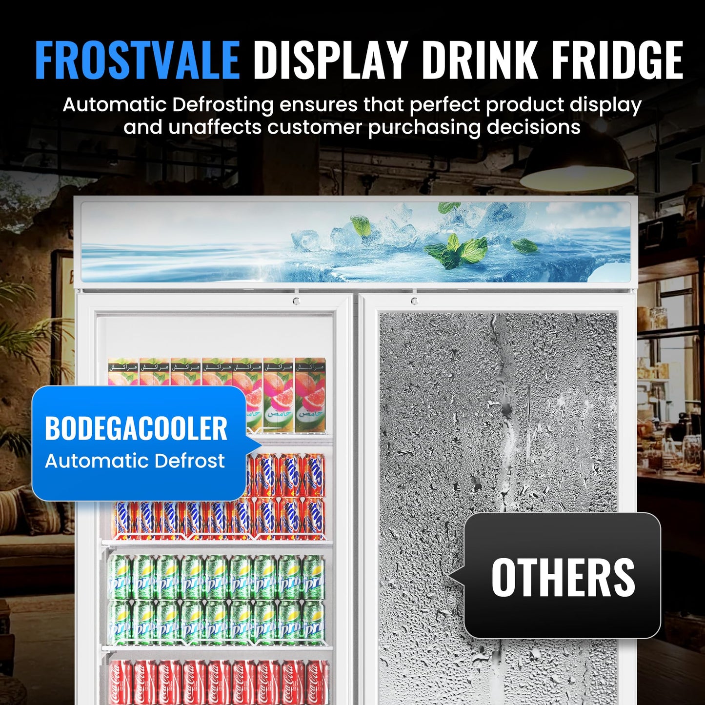 Frostvale 41 Cu.Ft Commercial Display Refrigerator, White 2 Glass Door Beverage Cooler with Lighted Header, ETL Upright Merchandiser Fridge for Drinks, Soda, Beer, Restaurant, Store