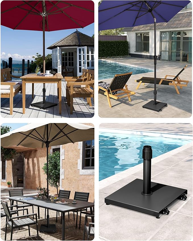 JOINHOM 42lbs Patio Umbrella Base with Wheels - Heavy Duty Outdoor Patio Market Umbrella Stand for Deck with Rollers, Poolside, Balcony, Wind-Resistant Design, Black