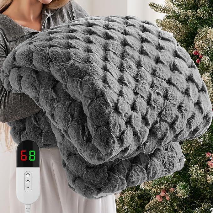 Homemate Electric Heated Throw Blanket - 50"x60" Luxury Faux Fur Heating Bed Blankets with 10 Heating Levels 8 Hours Auto Off Fast Heating Over-Heated Protection Ultra Soft Warm Flannel ETL Certified