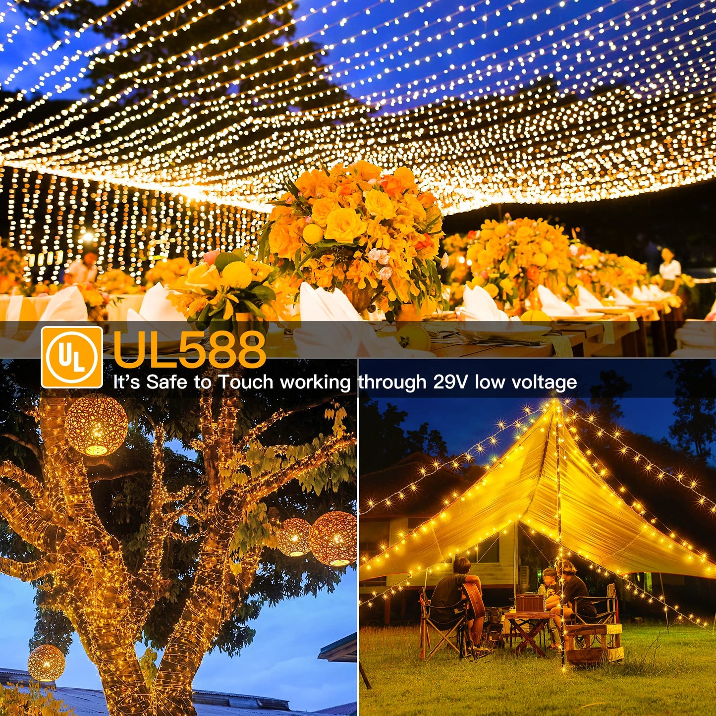 Ollny Outdoor String Lights 800LED 262FT, Warm White Waterproof Fairy Light with Remote Plug in, 8 Modes Timers Dimmable Christmas Lights for Outside Indoor Bedroom Patio Camping Garden