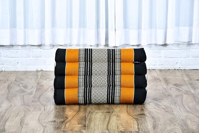 Leewadee Triangle Cushion – Comfortable Backrest for TV or Reading, Incline Pillow for Relaxing Made of Kapok, 20 x 13 x 13 inches, Black Orange