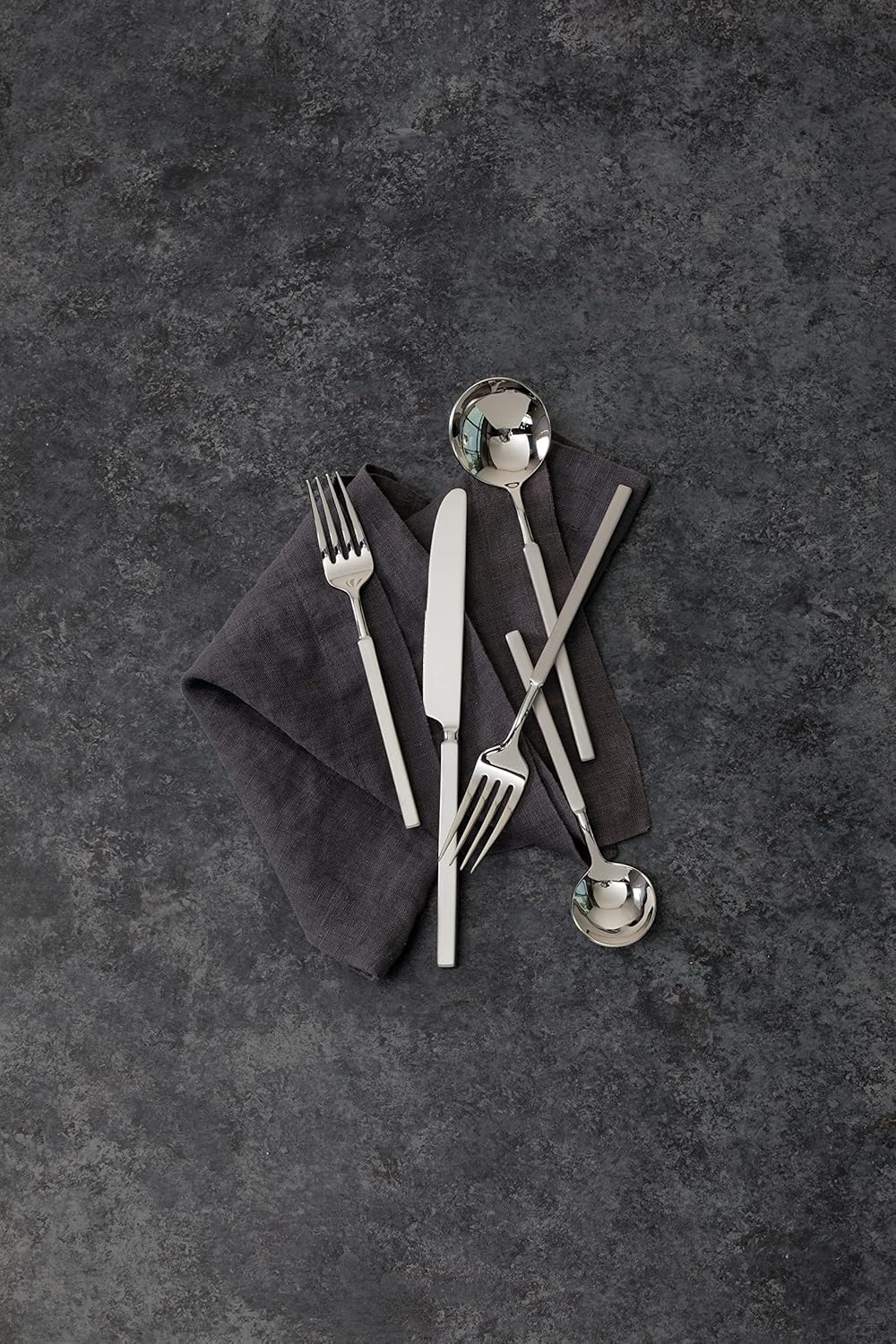 Fortessa Jaxson 18/10 Stainless Steel Flatware, Brushed/Mirrored Stainless Steel, 5 Piece Place Setting Service for 1 (Pack of 6)