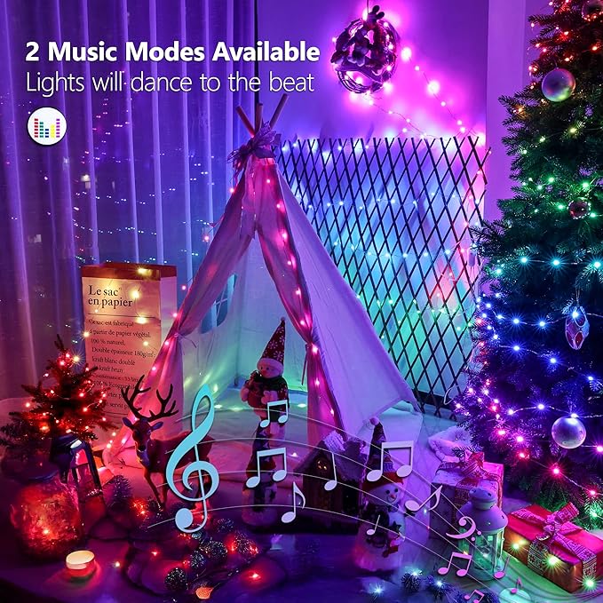 BrizLabs Color Changing Fairy Lights - 33ft 100 LED Valentine Fairy Lights with Remote, Rainbow Xmas Tree Light with Timer, Pink Valentine Light Music Sync Twinkle Light for Xmas Halloween Party Home