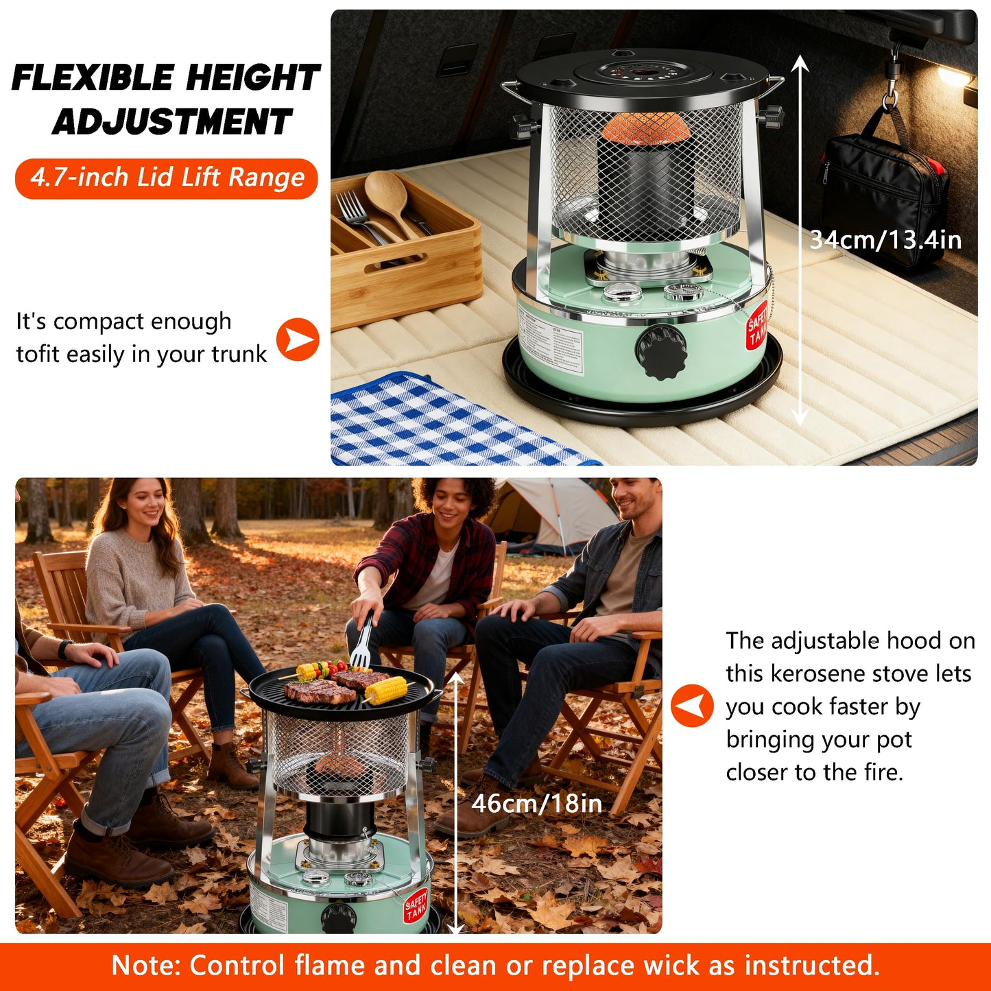Kerosene Heater, Kerosene Heaters for Indoor Use, Portable Non Electric Stove for Camping, Outdoor, Home, Cooking, Garage, Emergency Oil Heater (4.5L, Blue)
