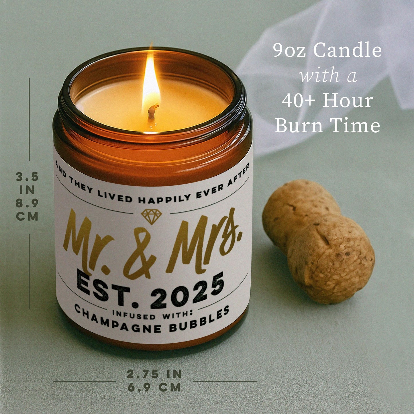 WAX & WIT Wedding Gifts for Couples 2025, Mr and Mrs Candle – Scented with Champagne Bubbles - Bridal Shower, Bride to Be, Just Married - 9oz, Soy Wax, 50 Hour Burn, Premium Candle Gifts