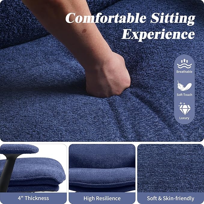 Kassipo Criss Cross Legged Office Chair with Wheels and Flip-Up Arms, Upholstered Criss Cross Desk Chair, Wide Seat Chairs for Home Office, Vanity, Apartment, Navy Blue