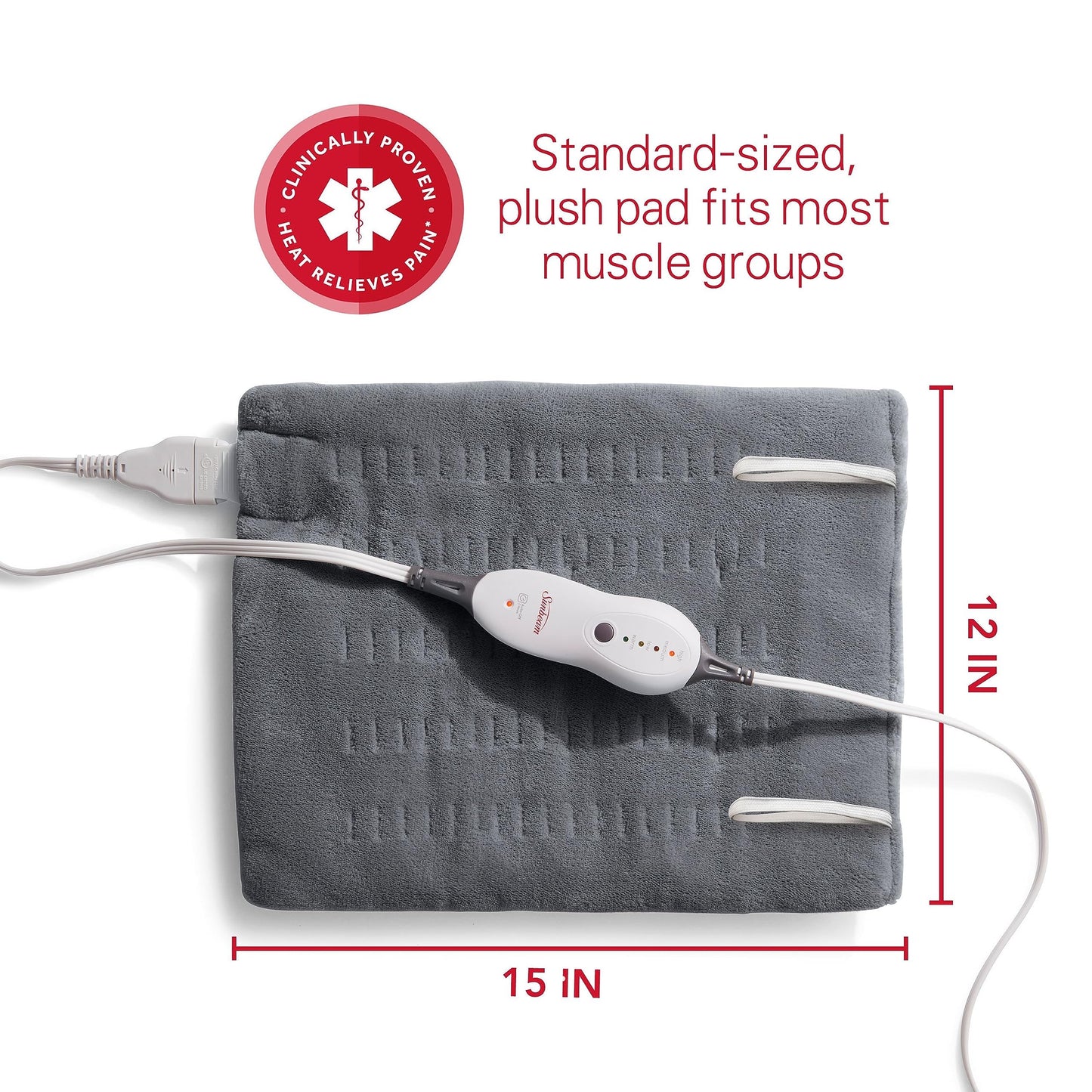 Sunbeam Premium Sunbeam Heating Pad with Compact Storage, Standard Size, Gray