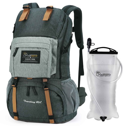 MOUNTAINTOP 40L Hiking Backpack with 3L Hydration Bladder for Women & Men Outdoor Travel Camping Day Pack with Rain Cover, 21.7 x 13 x 7.9 in,Dark Grey