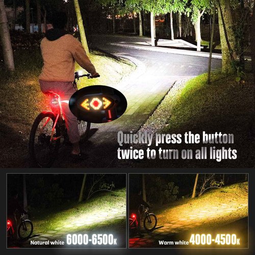 Bright 2000 Lumen Bicycle Headlight & Rear Taillight Set - Powerful 6 Bead LED Projects 888ft, 60hr 10,000mA Battery Charges Phone, Rugged Aluminum Alloy, Lightweight, Waterproof