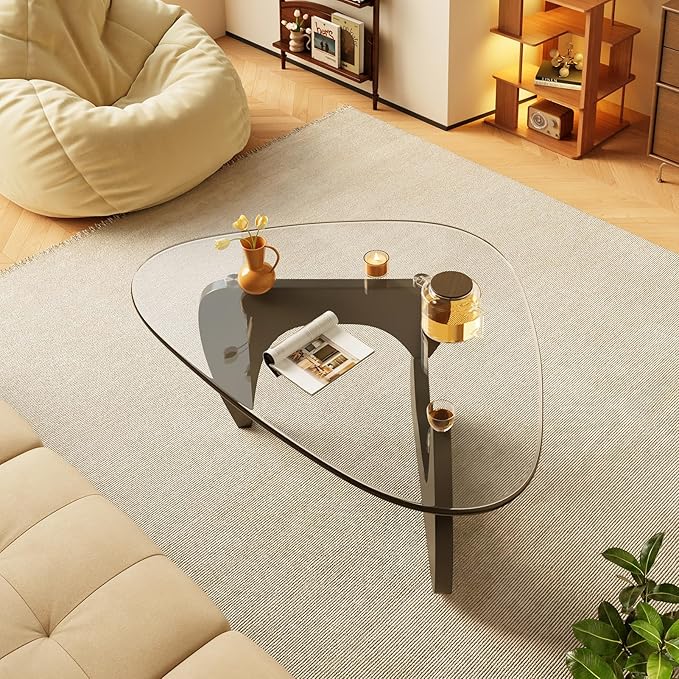 LUCKIIA Coffee Tables Glass Small Farmhouse Coffee Table Mid-Century Modern Wood Center Table for Living Room, Black Transparent, 32 Inch