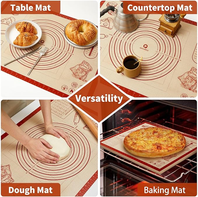 Silicone Baking Pastry Dough Mat - 32x24Inch Extra Large Cookie Bread Rolling Mats Sheet, Nonstick Kitchen Counter Kneading Board, Thick Reusable Pie Cookies Pizza Fondant Making Matt with Measurement