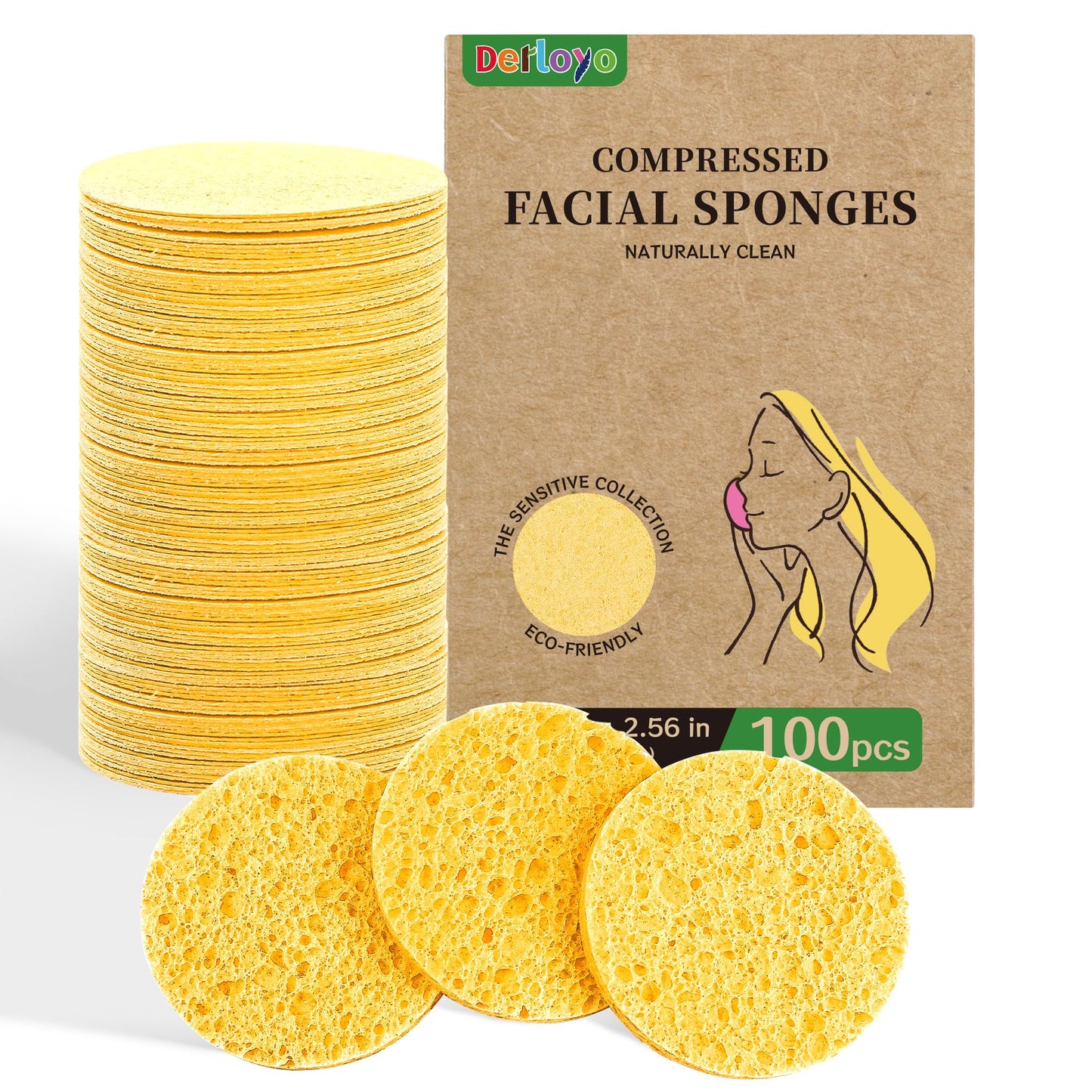100-Count Compressed Facial Sponges, Natural Cosmetic Spa Sponges for Facial Cleansing, Exfoliating Mask, Makeup Remover, Travel