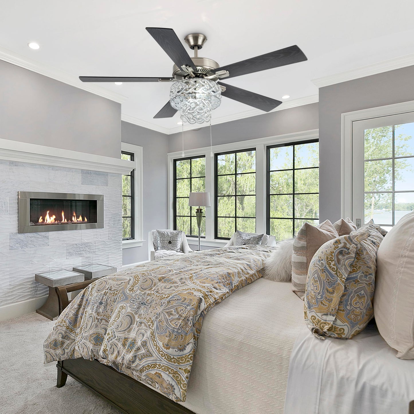 RIVER OF GOODS 52 Inch Tiered LED Crystal Ceiling Fan with Lights - Chandelier Ceiling Fans with Lights - Elegant Glam Ceiling Fan - Dining Room Light Fixture for Room Decor