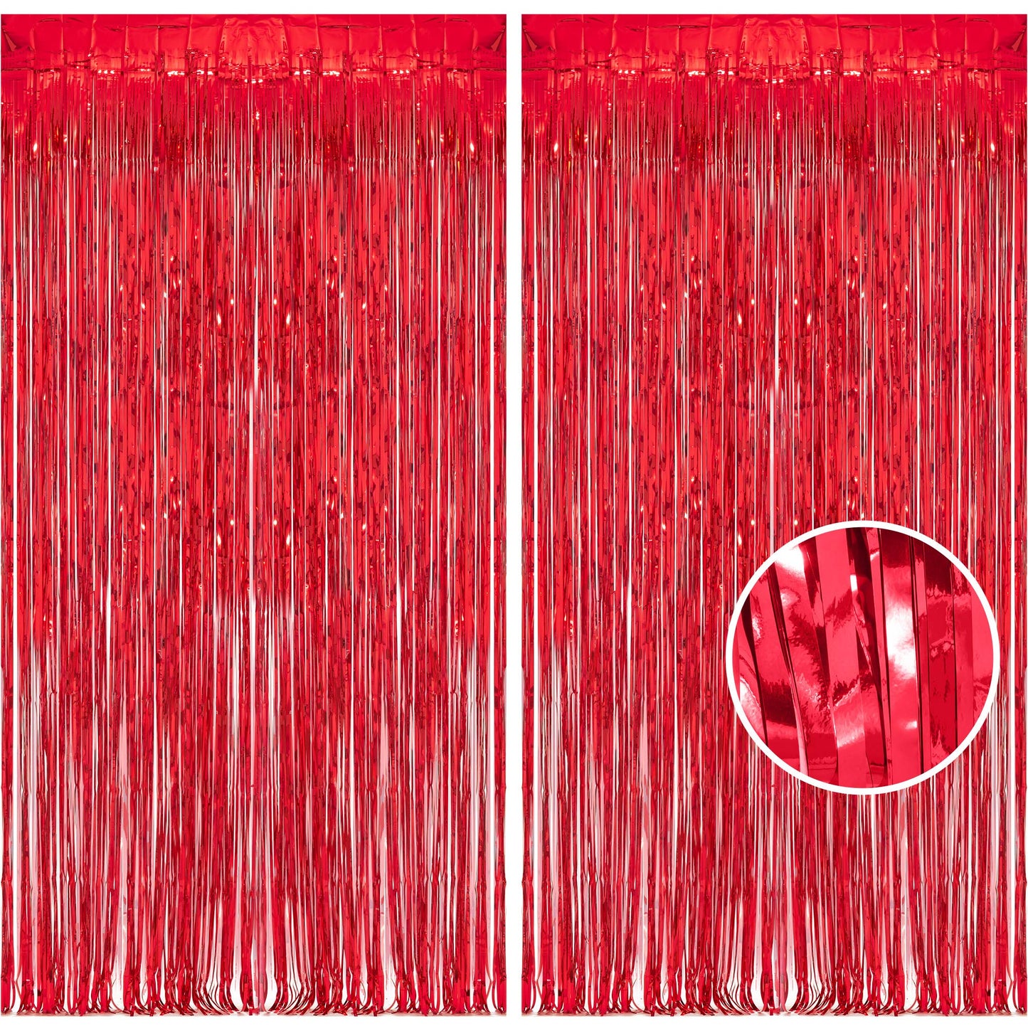 Foil Fringe Curtain Christmas Party Decorations - Red Metallic Tinsel Photo Booth Backdrop Party Steamers Curtains For Christmas