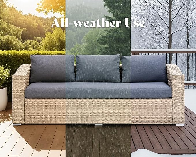 AMERLIFE 10-Piece Outdoor Patio Furniture Set, Wicker Outdoor Couch Conversation Set with Storage Coffee Table, 2 Ottomans, Patio Sectional Sofa for Backyard or Deck, Grey