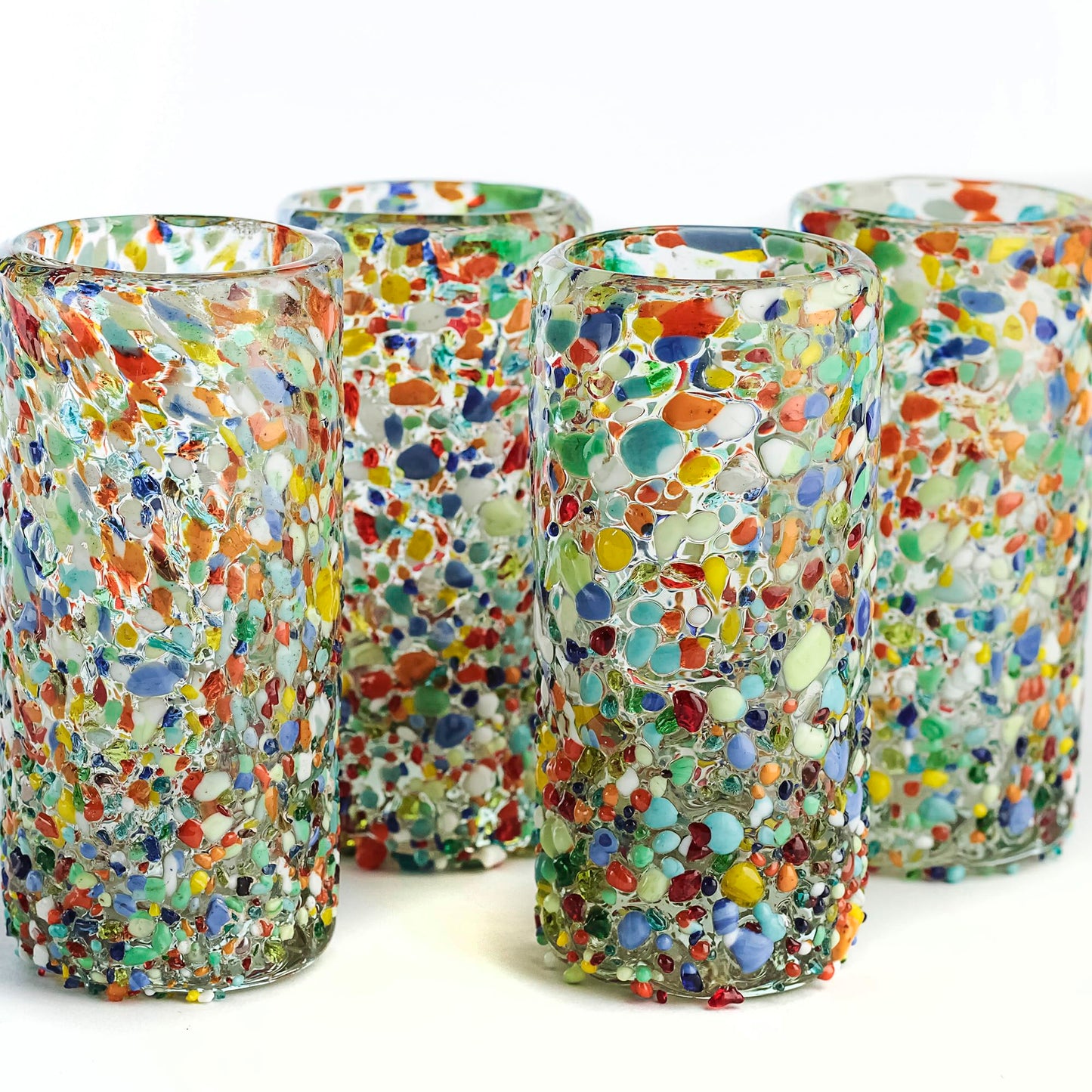 MEXTEQUIL - Authentic Mexican Tequila Shot Glasses - Tequila Set of shot glasses - 4 pcs - 2 Oz - Mexican Hand Blown Shot Glass (Confetti)
