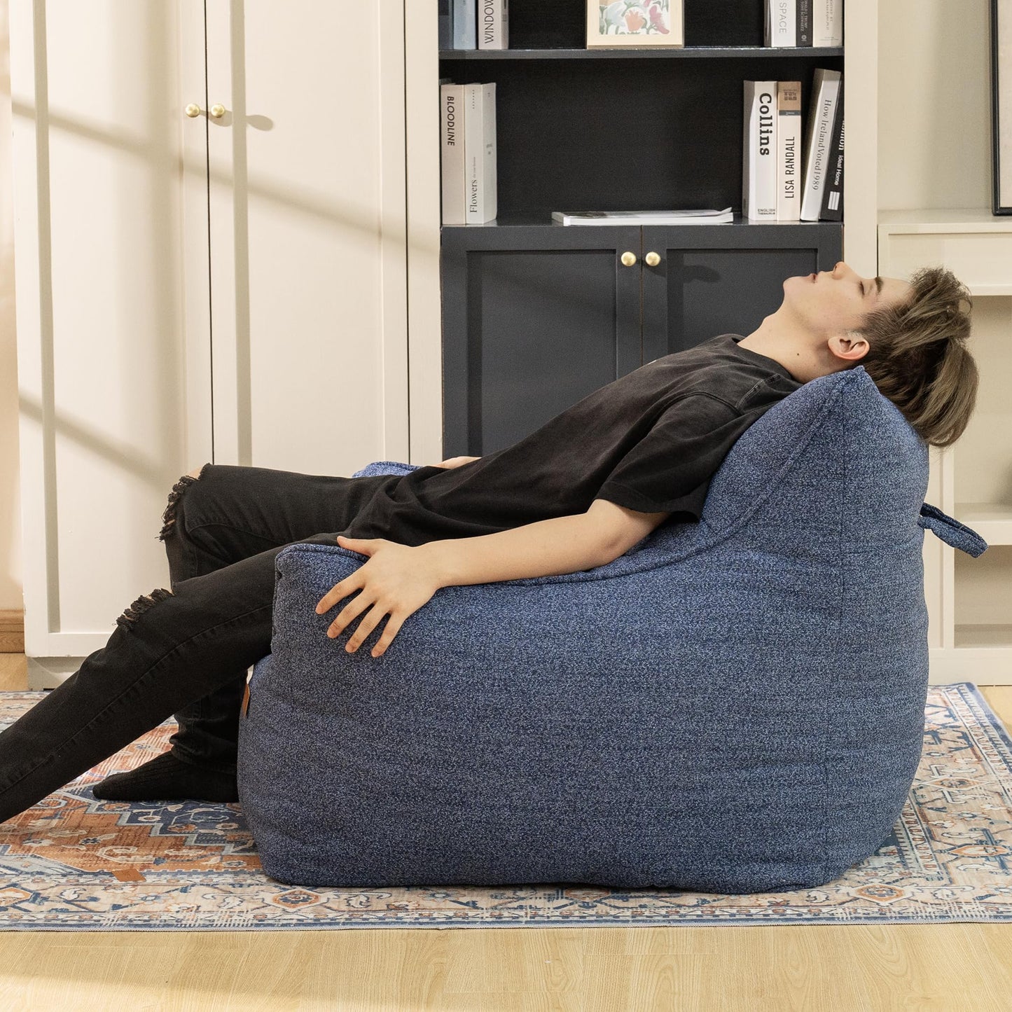 Cvortll Bean Bag Chair for Adults, Comfy Tufted Bean Bag Chair Sofa with Armrests, Lazy Beanbag Chair with Foam Filler Stuffed Bean Bag Couch Sofa for Reading in Bedroom, Living Room and Dorms