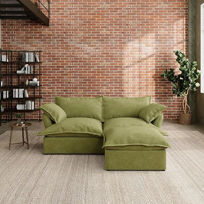 Intuition Decor 76.4" Cloud Sectional Couch,LoveSeat Down Fill Modular Modern Sectional Sofa,Fluffy Couch with Removable & Washable Cushion Covers,Corner for Living Room,Olive Green