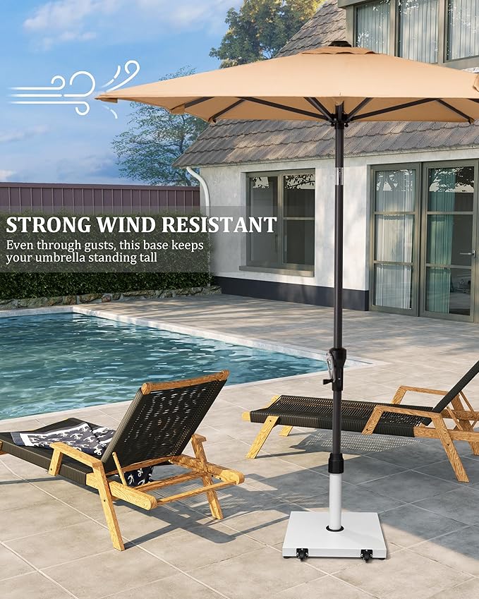 JOINHOM 42lbs Patio Umbrella Base - Heavy Duty Outdoor Patio Market Umbrella Stand for Deck with Rollers, Poolside, Balcony, Wind-Resistant Design, White