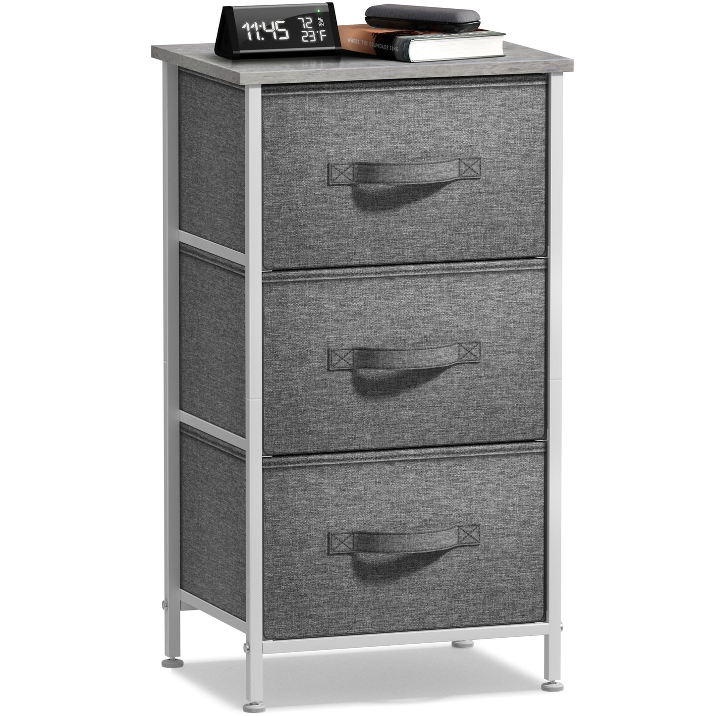 Sorbus Nightstand with 3 Drawers - Bedside Furniture & Night Stand End Table Dresser with Steel Frame, Wood Top, Easy Pull Fabric Bins for Home, Bedroom Accessories, Office & Dorm