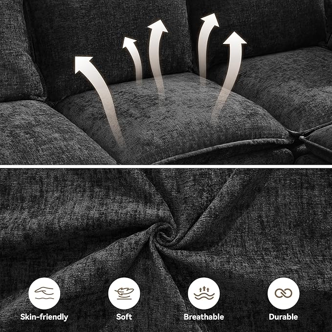 27" Cloud Sectional Modular Couch Ottoman with Storage, Upholstered Footrest with Anti-Slip Legs Large, Chenille Square Ottoman for Living Room, Bedroom, Entryway, Black