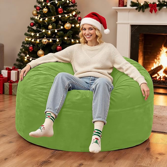HABUTWAY Bean Bag Chair 3Ft Luxurious Velvet Ultra Soft Fur with High Rebound Memory Foam Bean Bag Chairs for Adults Plush Lazy Sofa with Fluffy Sponge 3' (Lime)