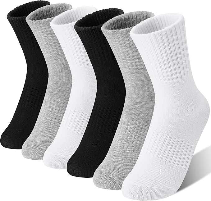 MOGGEI Boys Kids Girls Athletic Socks Basketball Sport Youth Crew Cotton Breathable Outdoor Socks 6 Pairs