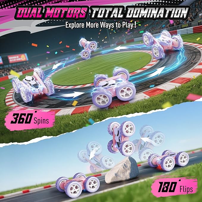Remote Control Car for Girls, Double-Sided Color Design Stunt RC Vehicle, Upgraded 4WD USB-C Rechargeable Toy, 2.4GHz Fast Electric STEM Toy, Birthday Age 6+
