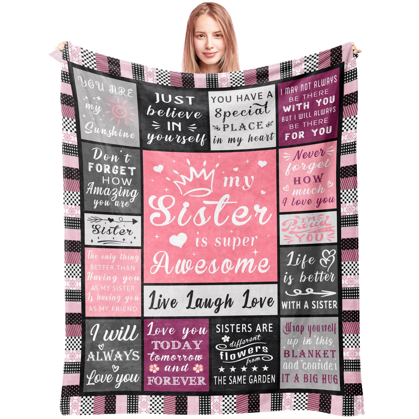 Spwasplo Gifts for Sister Blanket from Sisters Brother - Sister Mothers Day Christmas Birthday Gift Adult - Ultra Soft Plush Throw Present Ideas for Bedding Sofa - 60"x50"