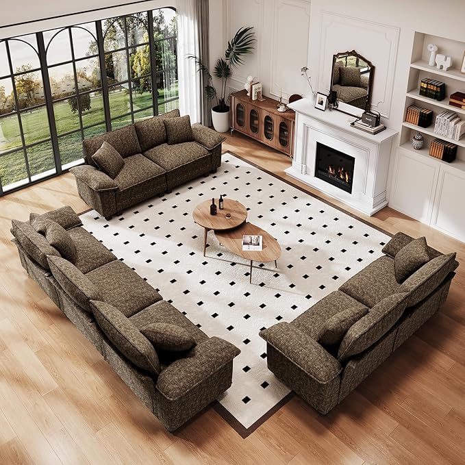 PHI VILLA Cloud Modular Couches Sets, 3 Pieces Large Sectional Sofa Set with Loveseats, 7-Seater Upholstered Couch for Living Room, Chenille Fabric, Taupe