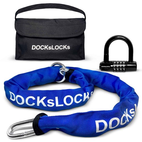 DocksLocks 8mm Security Chain Lock Set (3', 6' or 10') Heavy Duty, Cinch Style, Weatherproof, Hardened Carbon Steel, Includes Compact U-Lock 6ft