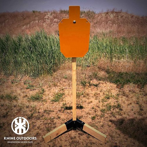 KNINE OUTDOORS AR500 Steel Target for Shooting, 3/8 inch Thick Metal Target, Silhouette Metal Gong Target, 7" x 12", Neon Orange Color, with Target Stand Base System
