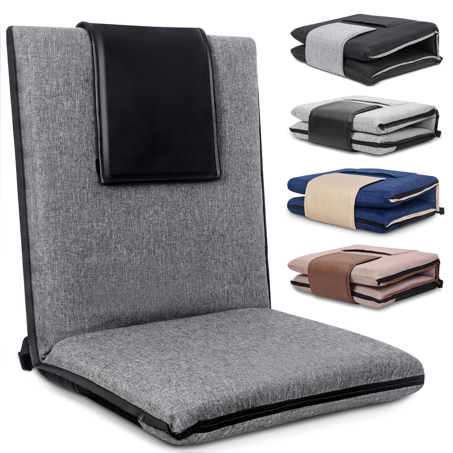 FASTMOMENT Floor Chair with Back Support 14-Position Adjustable Floor Chair Portable Ground Seating for Adults & Kids Foldable Meditation Seat with Japanese KOYO Bearings & Washable Linen Cover (Grey)